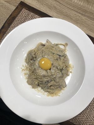 Carbonara with vegan egg  at The Vegano Bistro in Chiang Mai