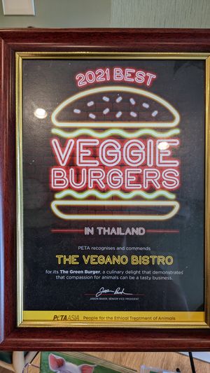 Peta award at The Vegano Bistro in Chiang Mai