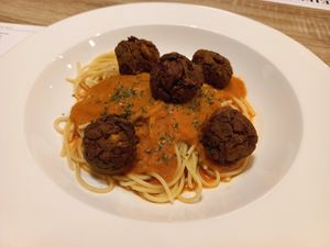 Spaghetti meatballs at The Vegano Bistro in Chiang Mai