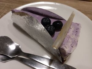 Blueberry mousse cake at The Vegano Bistro in Chiang Mai
