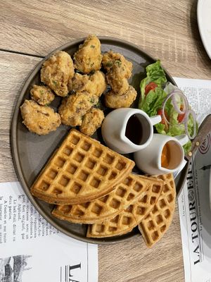 Chicken and waffles. Do it! 😍  at The Vegano Bistro in Chiang Mai