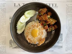 Vegan crispy pork with garlic and chilli (165 THB)  at The Vegano Bistro in Chiang Mai