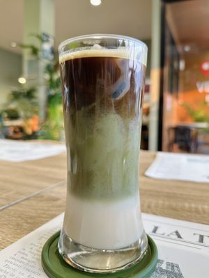 Espresso macha latte (95 THB)  at The Vegano Bistro in Chiang Mai