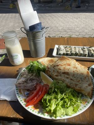 Lachmajun and stuffed kale leaves- sarma  at Veganarsist Kadıköy - Osmanağa in Istanbul