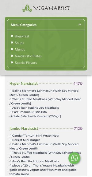 Part of the menu (available via QR code)  at Veganarsist Kadıköy - Osmanağa in Istanbul