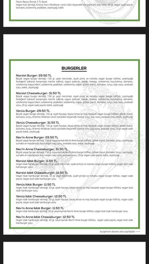 The menu in Turkish at Veganarsist Kadıköy - Osmanağa in Istanbul