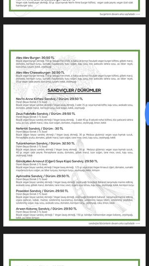 The menu in Turkish at Veganarsist Kadıköy - Osmanağa in Istanbul