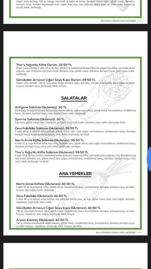 The menu in Turkish at Veganarsist Kadıköy - Osmanağa in Istanbul