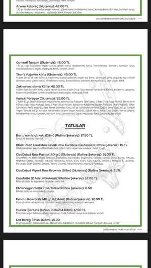 The menu in Turkish at Veganarsist Kadıköy - Osmanağa in Istanbul
