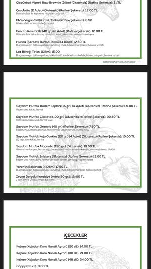 The menu in Turkish at Veganarsist Kadıköy - Osmanağa in Istanbul