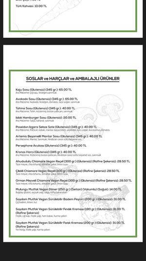 The menu in Turkish at Veganarsist Kadıköy - Osmanağa in Istanbul