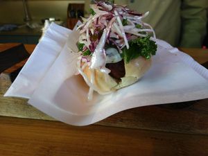 The 'Nordic Edition' with nordic coleslaw and herb mayo at Nordic Hotdog in Copenhagen