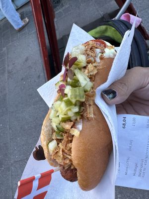 Classic Danish hot dog  at Nordic Hotdog in Copenhagen