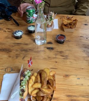 Nordic & Dansk Hotdogs with Wedges  at Nordic Hotdog in Copenhagen