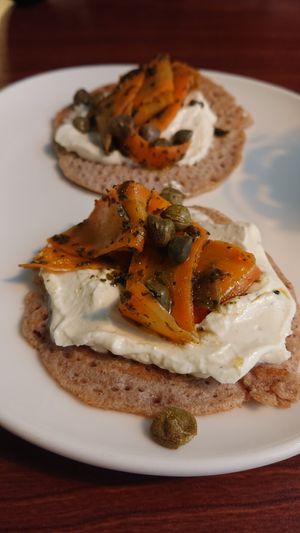Gruß aus der Küche. Buchweizenpancakes mit Carrot Lox at Velani in Vienna