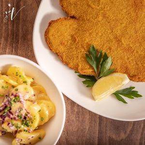 Schnitzel with potato salad at Velani in Vienna