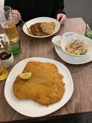 Schnitzel, goulash with dumplings at Velani in Vienna