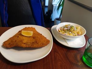 Wiener Schnitzel and potato salad at Velani in Vienna