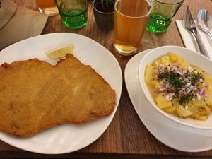 Schnitzel with potato salad at Velani in Vienna