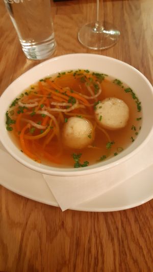 vegetable broth with semolina dumplings at Velani in Vienna