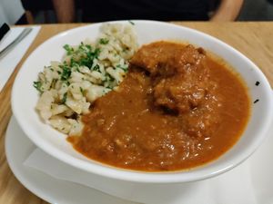 Goulash with spätzle. The seitan used was perfect! at Velani in Vienna
