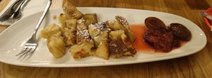 Kaiserschmarrn with stewed damsons (11,50€) at Velani in Vienna