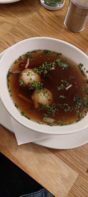 Griessnockerlsuppe at Velani in Vienna