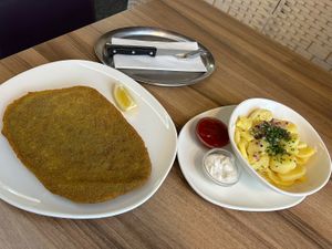 Wiener Schnitzel and potato saladd  at Velani in Vienna