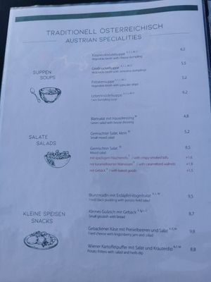 Menu at Velani in Vienna