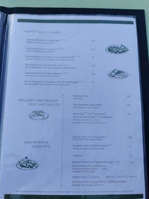 Menu at Velani in Vienna