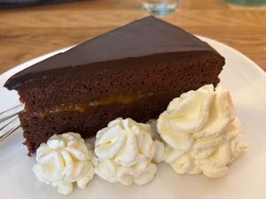 Sacher torte with delicious cream at Velani in Vienna