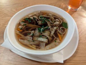 Frittatensuppe/ vegetable broth with pancake strips  at Velani in Vienna