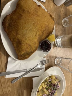 Schnitzel with potato saladd  at Velani in Vienna