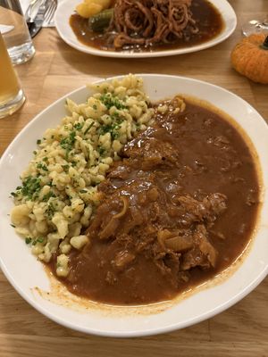 Soy steak goulash with spatzel  at Velani in Vienna