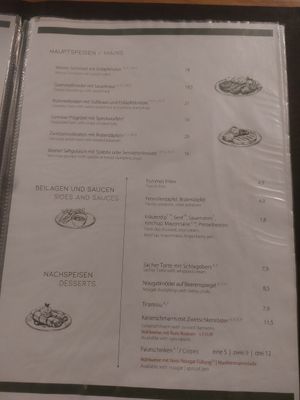 Menu at Velani in Vienna