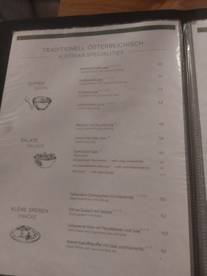 Menu at Velani in Vienna