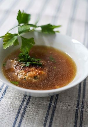 Our very own homemade "Kaspressknödelsuppe".  These typical Austrian cheese dumplings are simply delicious. at Velani in Vienna