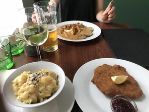 Schnitzel and mushroom gulash  at Velani in Vienna