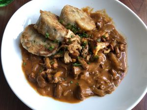 Dumplings with creamy mushroom sauce  at Velani in Vienna