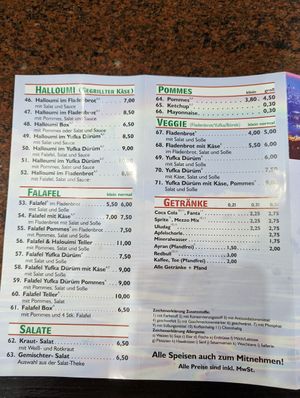 Menu at Istanbul Döner in Marburg