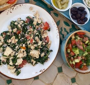Vegan scrambled egg (tofu) and small salad  at Yodfat Cafe in Yodfat