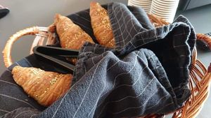 Vegan croisants today with crispy caramelized quinoa drizzled on the top at Café Parforce in Klampenborg