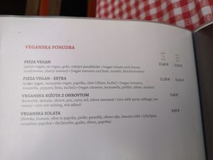 Vegan menu at Pizzeria Napoli in Kamnik