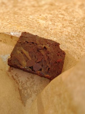 Vegan salted caramel brownie at Happyccino in Wimborne