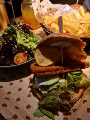 Vischers Fritz, fries and salad. Burger was a bit dry. at Burgerheart in Ingolstadt