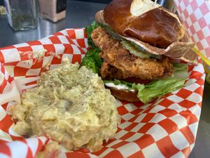 BaKon ranch sando with daily side special, (potato salad)  at The Mocking Bird - Food Cart in Portland