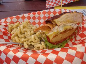 Chiken bacon ranch sandwich yum! at The Mocking Bird - Food Cart in Portland