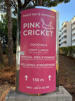 Info sign   at Pink Cricket in Tucepi