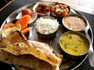 thali at Maha Vegan Food in Bogota