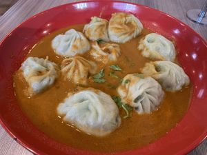 Vegan momo soup. Cold broth, wam dumplings    at Momo Central in Melbourne